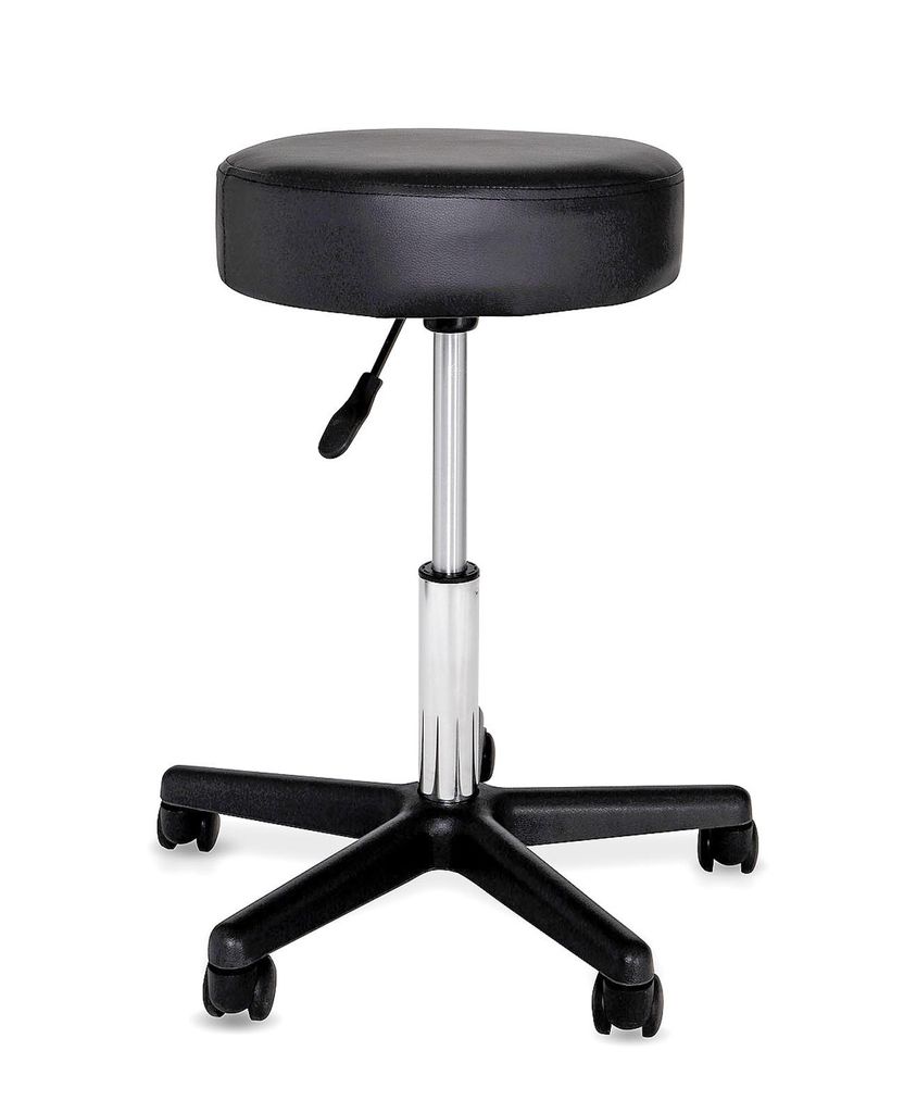 dibea Rollhocker, stufenlos höhenverstellbarer Arbeitshocker mit 360°-Drehung, Kunstlederpolster & 5 Rollen, schwarz