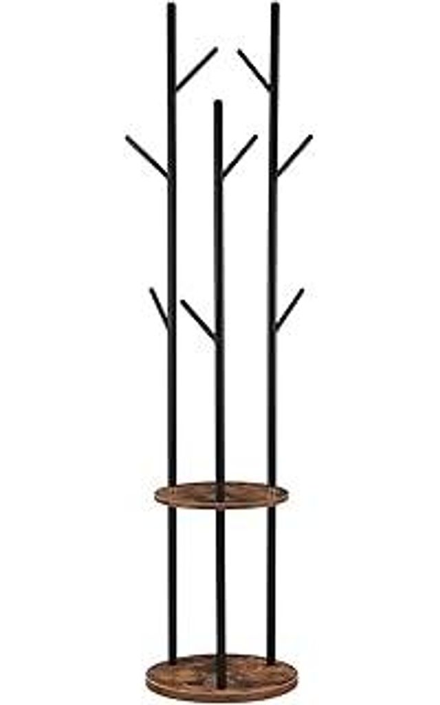 HOOBRO Garderobenständer, Freistehender Kleiderständer, Garderobe in Baumform mit 8 Haken, 2 Runde Ablagen, für Kleidung, Hut, Tasche, Wohnzimme...