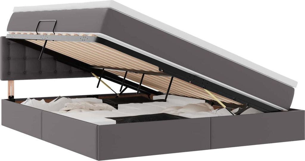 Bett mit Stauraum und LED mit LED Grau 160 x 200 cm Kunstleder