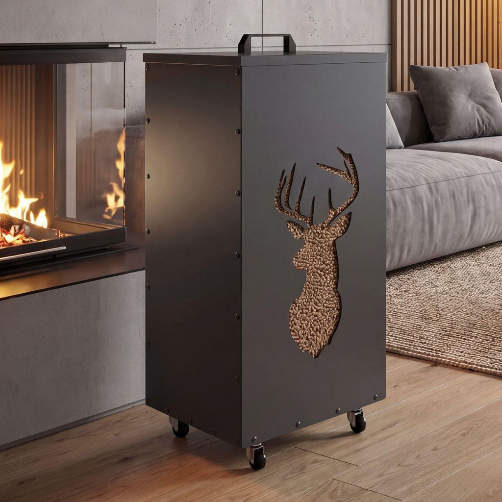 Pelletbehälter MCW-Q30 Hirsch, Pelletbox Aufbewahrungsbox für z.B. Tierfutter, Rollen Füße 86x37x37cm anthrazit