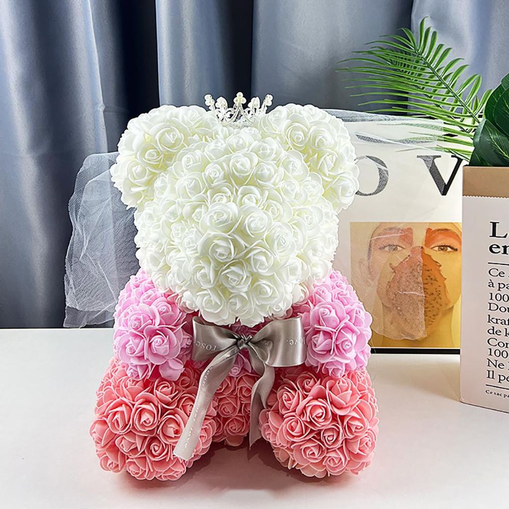 Rosenbär – Geschenkidee für Sie – Rosenblütenbär mit Lichtern – Über 250 Rosenblüten auf jedem Rosenbären – Muttertags-, Valentinsta...