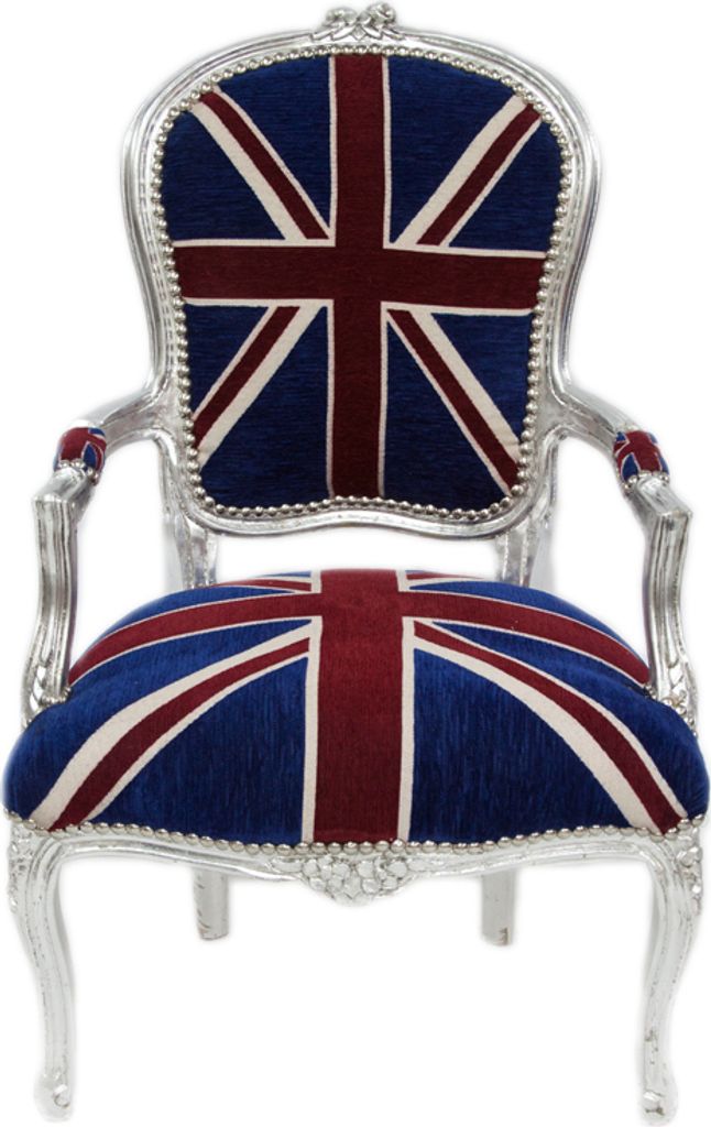 Barockstuhl Barock Stuhl Salon Salonstuhl Armlehne England Muster Stoff Esszimmer Wohnzimmer Büro Flur Schminkstuhl Klassisch Premium Luxus Modern