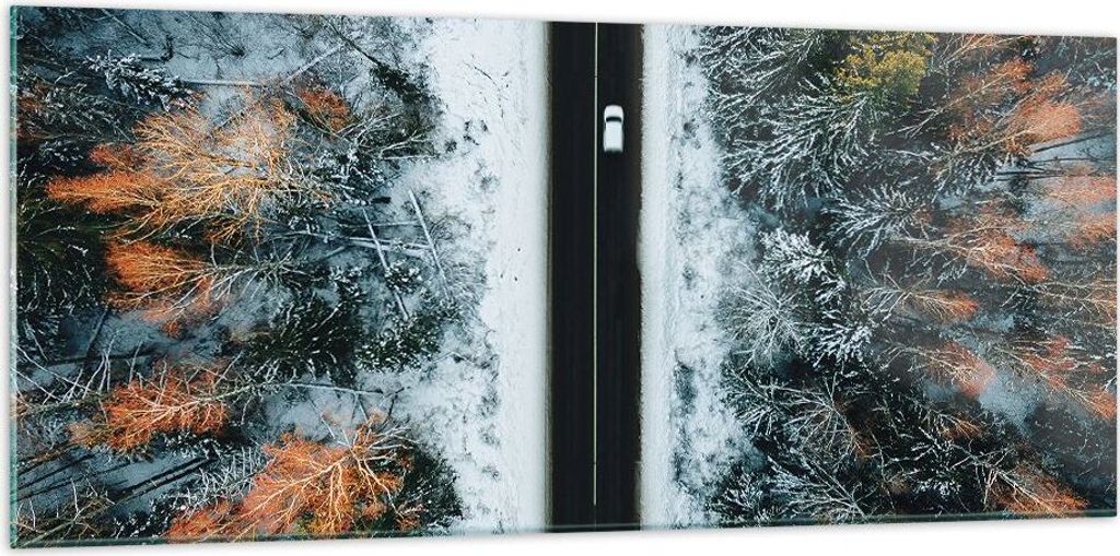 Bilder auf glas - Einteilig - Wald Weg Schnee - 120x50cm - Glasbilder - Wandbilder - Bilder - zum Aufhängen bereit - Wanddekoration aus Glas - Gla...