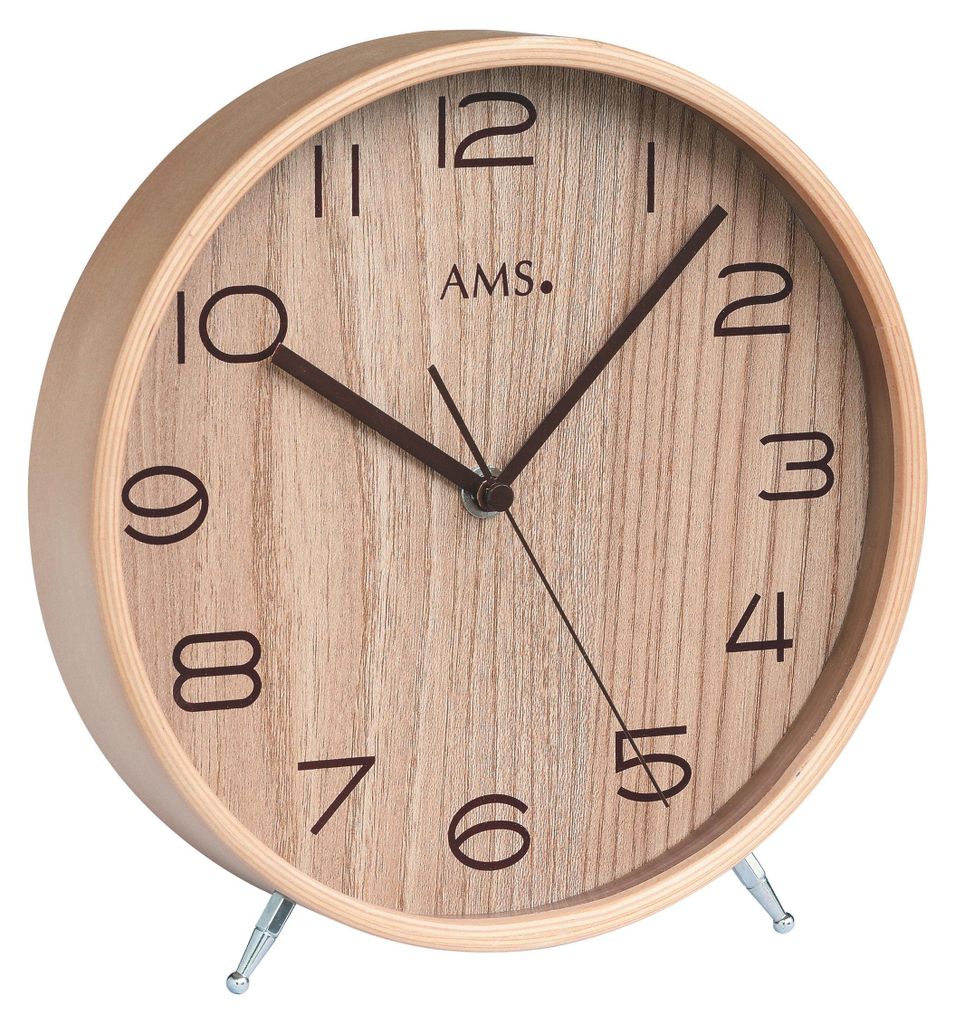 AMS F5118 Funk-Tischuhr mit natürlichem Holzgehäuse Produktbild 
