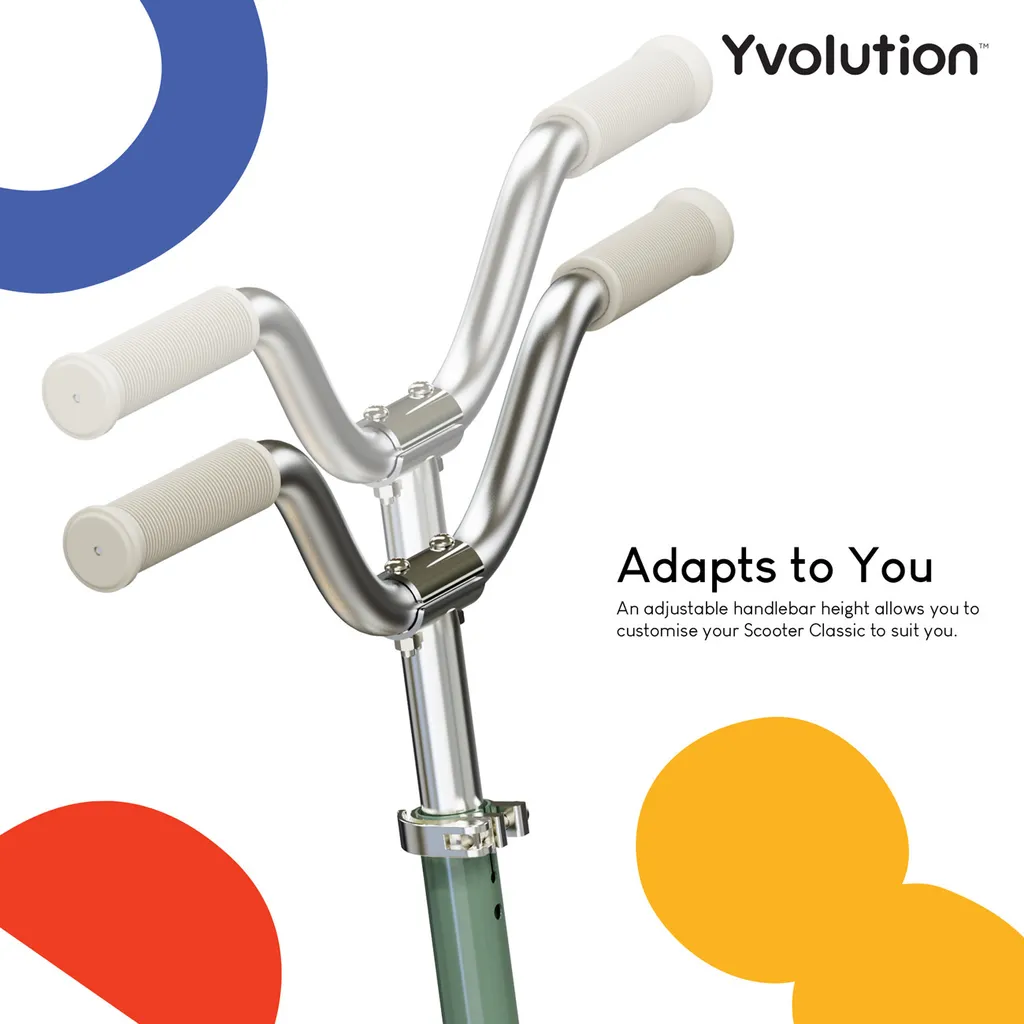 Trottinette Yvolution vert classique robuste pour éviter les chutes enfant