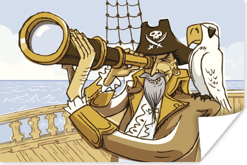 MuchoWow Poster Kinderillustration eines Piraten mit seinem Papagei 180x120 cm - Fotoplakat