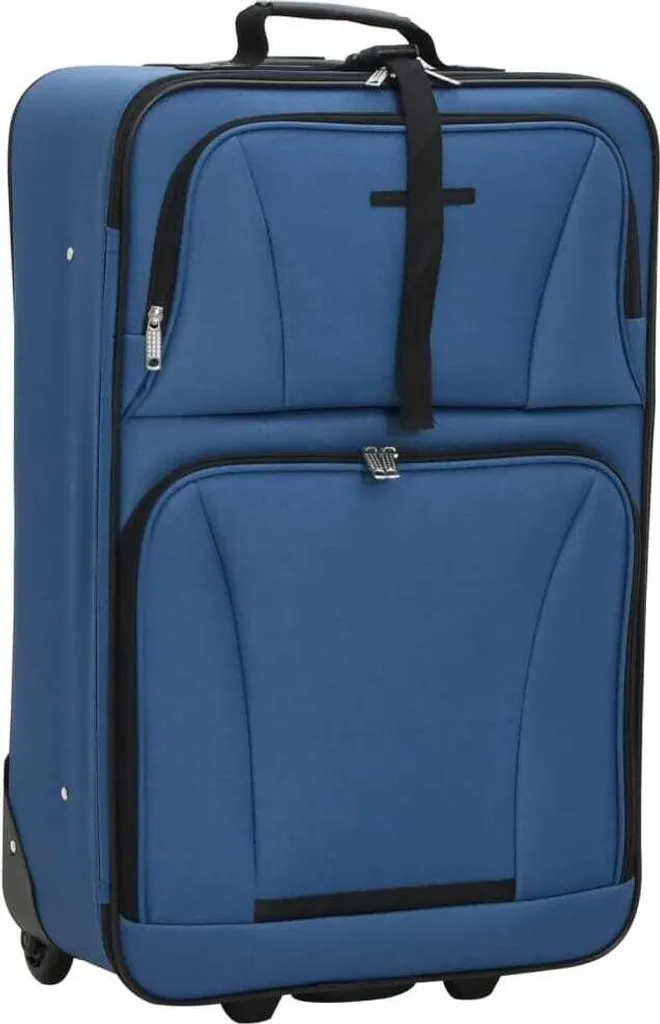 Set de 5 valises bleu en tissu léger avec roulettes multidirectionnelles