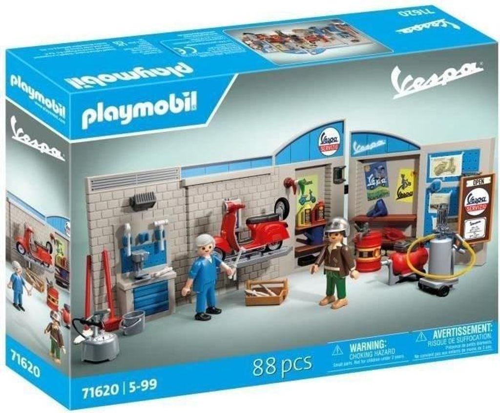 PLAYMOBIL Vespa Garage Rétro Années 60, 88 Teile, Ausgestattete Werkstatt, Classic Cars, Für Erwachsene
