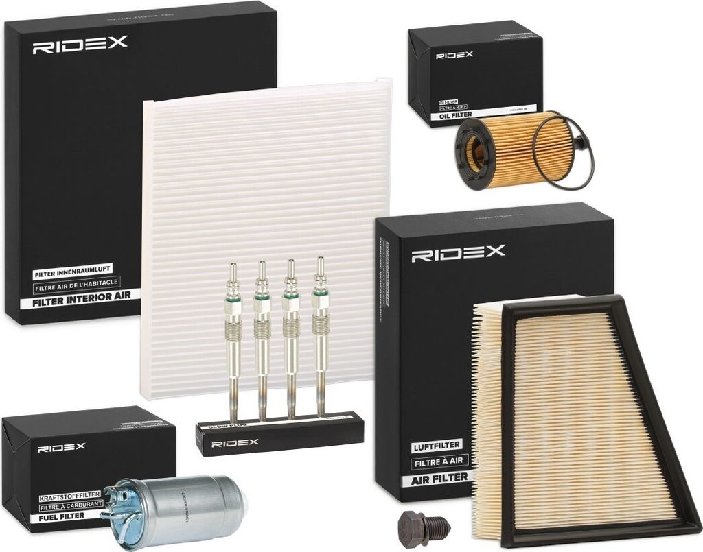 RIDEX Inspektionspaket Filterset für VW POLO (9N) Polo Limousine (9A4, 9A2, 9N2, 9A6) Polo Limousine (9N4) für SKODA Fabia I Combi (6Y5) FABIA (6Y2)