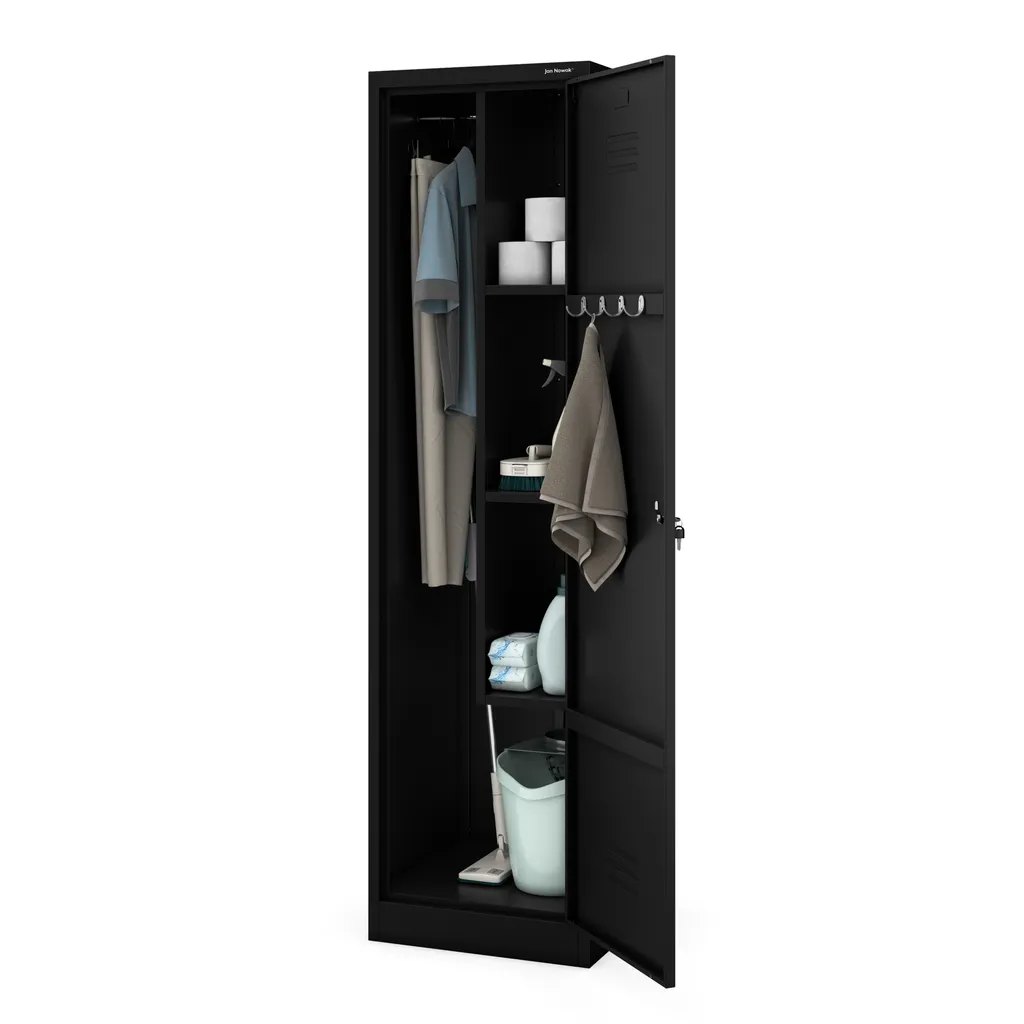 Armoire à balais métallique noire 2 compartiments 185x50x50 cm robuste