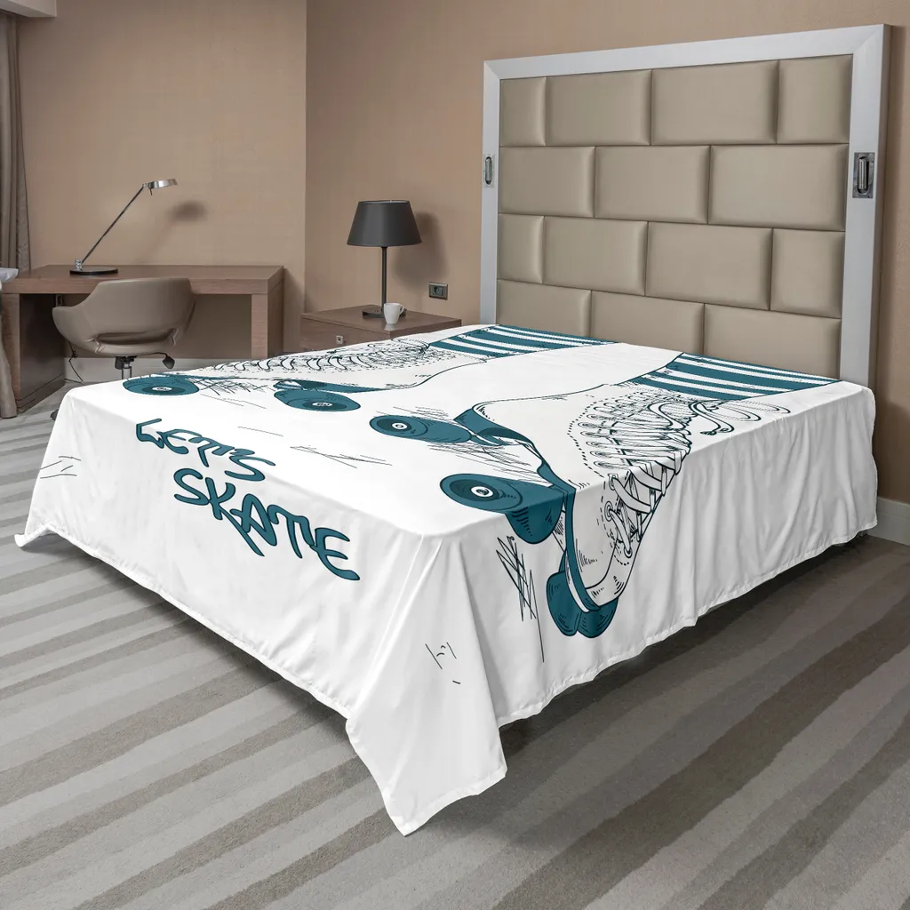 Drap plat ABAKUHAUS Rétro, Motif Patins à Roulettes, 266x260 cm, Bleu