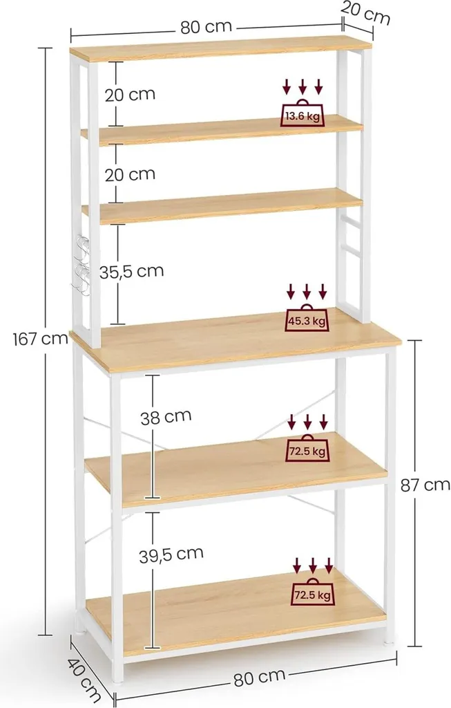 Support Machine à Café 167 cm avec 6 Crochets et Cadre Acier Robuste - 3