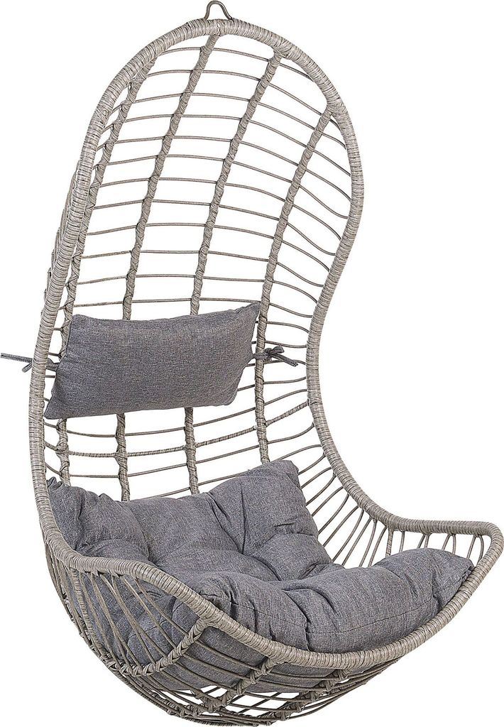 BELIANI Hängesessel Grau Rattan inkl. Kissen Outdoor Indoor Boho Stil