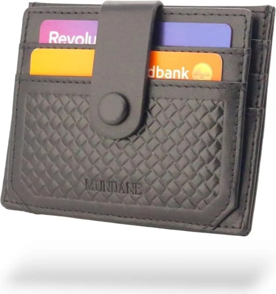 Porte-cartes sécurisé RFID cuir noir, fin avec poche zippée, 11x9cm