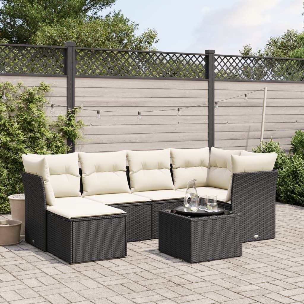 Maison Exclusive - 7-tlg. Garten-Sofagarnitur mit Kissen Schwarz Poly Rattan
