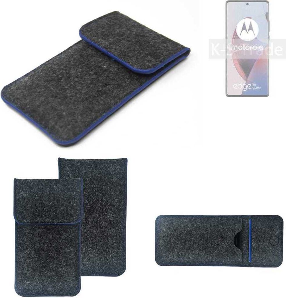 K-S-Trade Handy-Hülle Schutz-Hülle kompatibel mit Motorola Edge 30 Ultra Filztasche Pouch Tasche Case Sleeve Filzhülle dunkelgrau, blauer Rand