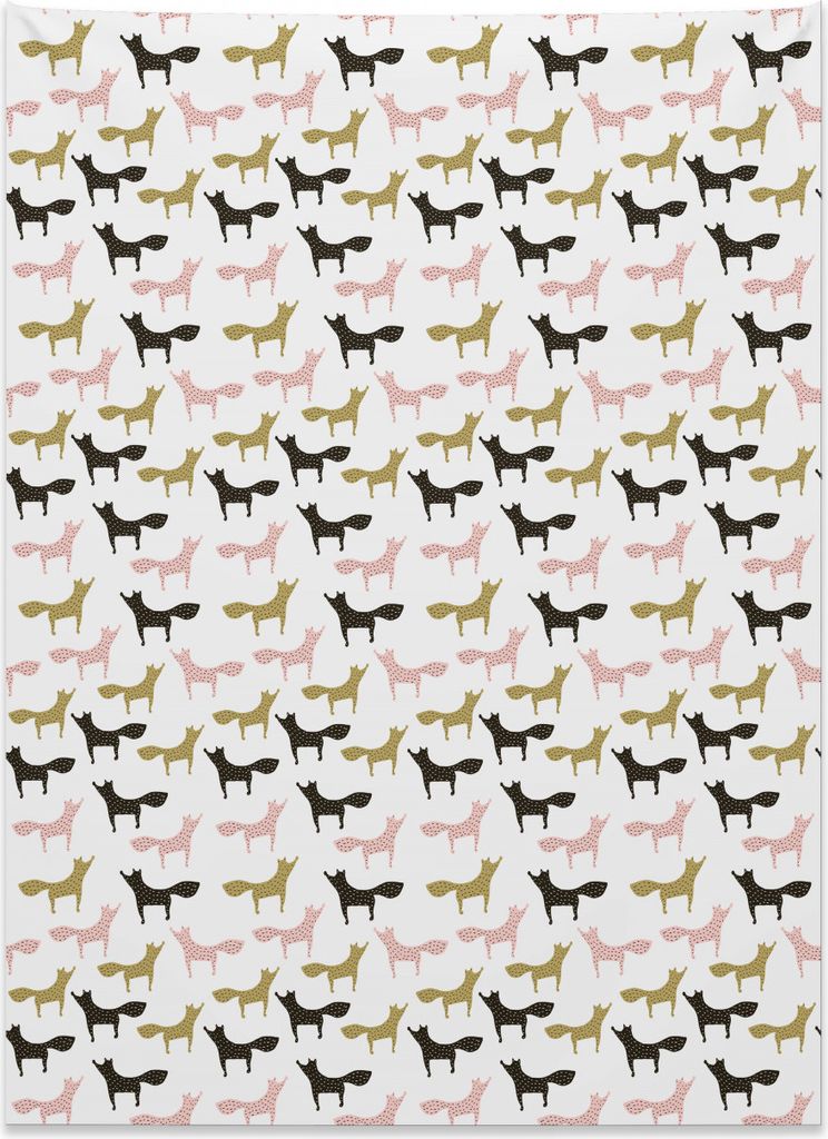 Abakuhaus Gekritzel Wandteppich, Niedliches Foxes-Muster mit Punkten aus Weiches Mikrofaser Stoff Kein Verblassen Klare Farben Waschbar, 110 x 150 ...