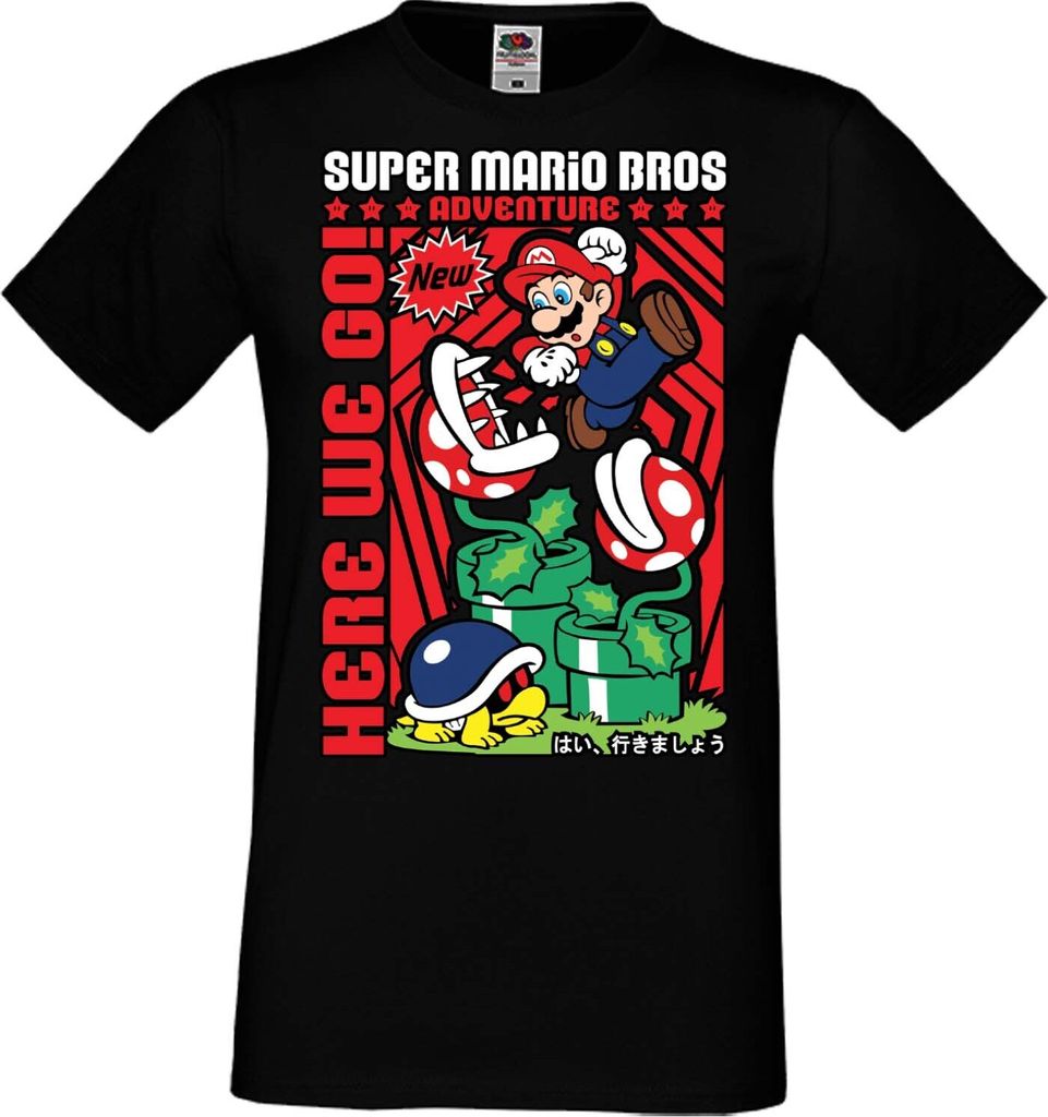 Herren T-Shirt Anime Manga Game Mario Fun Bros, Man S / Schwarz