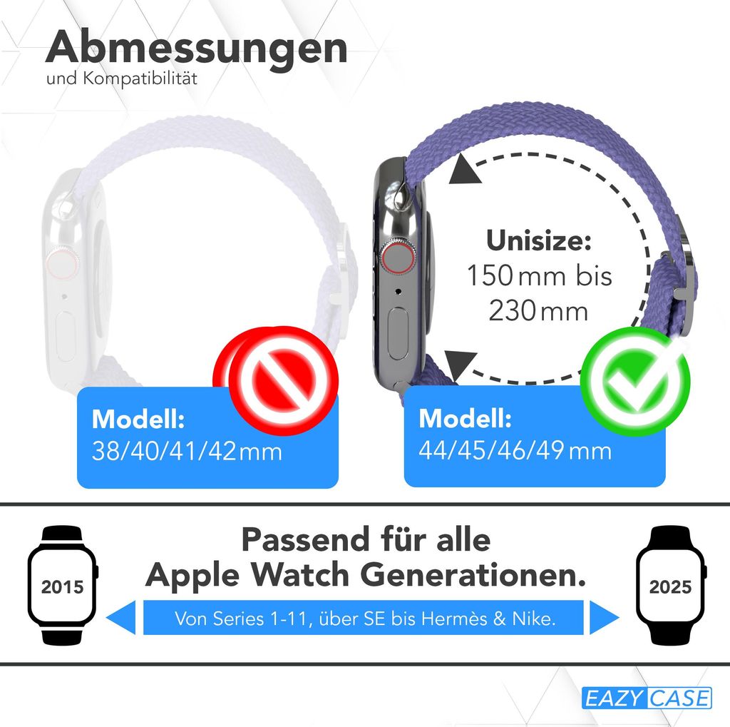 EAZY CASE Apple Watch Armband Wristband 44mm/45mm/49mm verstellbares Ersatzarmband aus Stoff, iWatch Serie in Violett