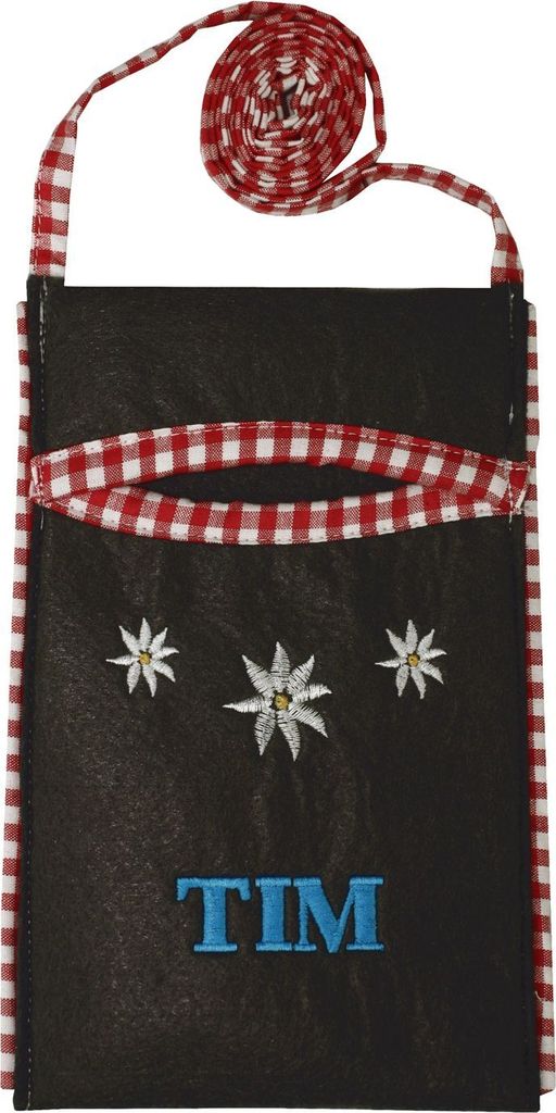 Trendige Filz Trachtentasche Handytasche für Groß und Klein - mit Wunschstickerei, Farbe:Schwarz/Rot