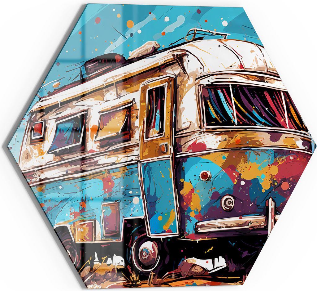 DEQORI Magnettafel Glas 40x35 cm 6-eckig 'Wüstenroadtrip' beschreibbar Whiteboard Küche