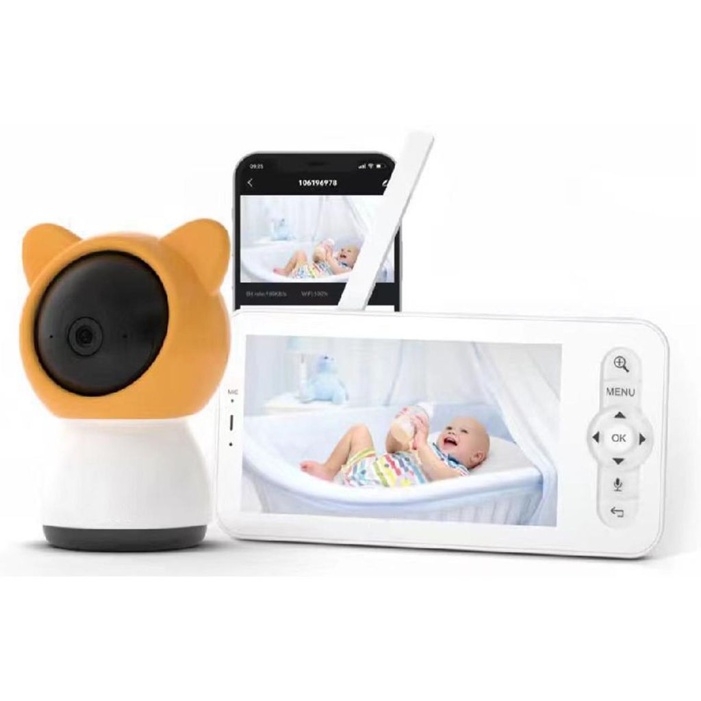 5-Zoll-Babyphone-Kamera mit mobiler App, 360°-Drehung, buntem Nachtlicht, 4-fachem Zoom, automatischer Verfolgung, personalisierten Alarmzonen