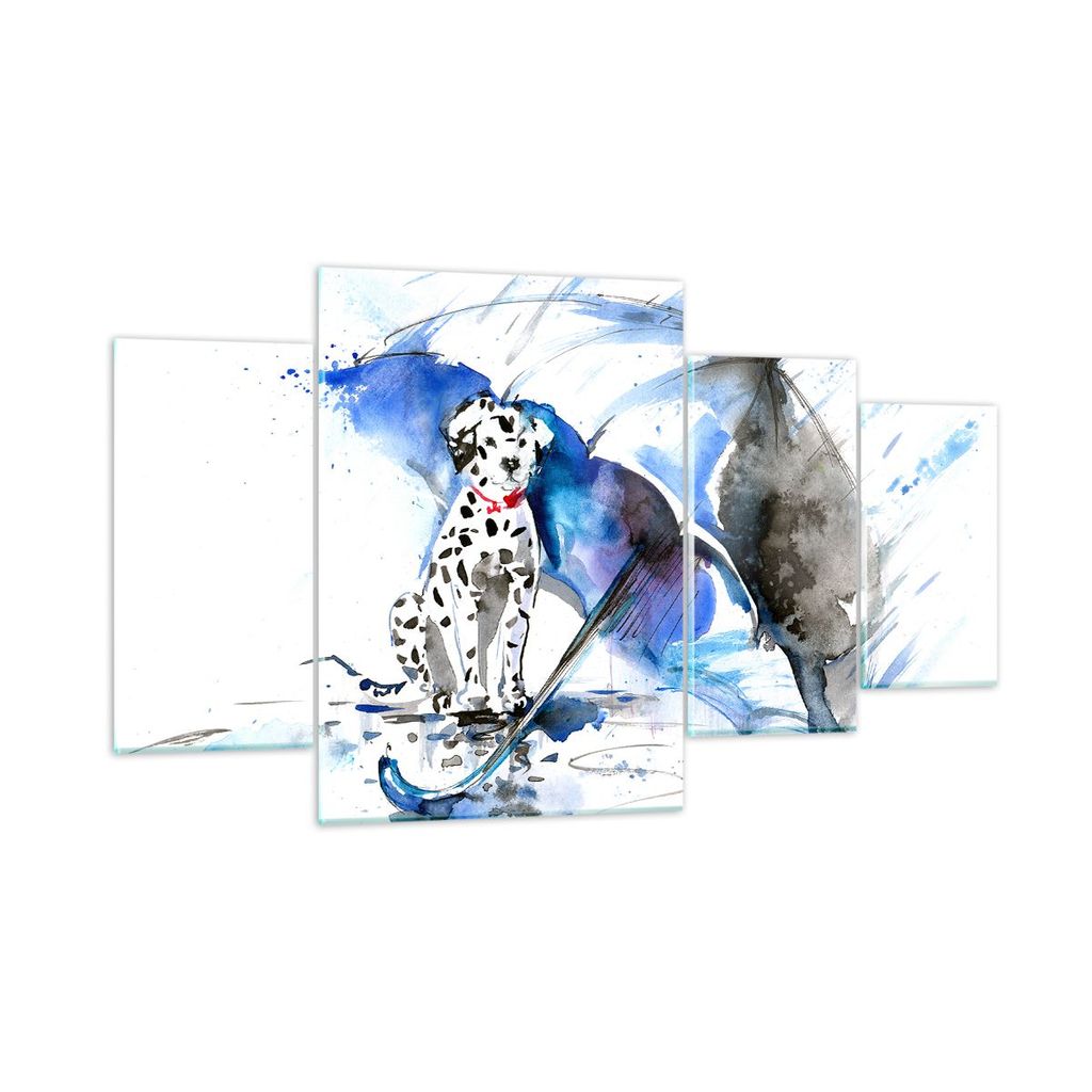 Bilder auf glas - Hund Regenschirm Regen Wetter - 160x90cm - Glasbilder - Wandbilder - Kunstdruck - zum Aufhängen bereit - Wanddekoration aus Glas...