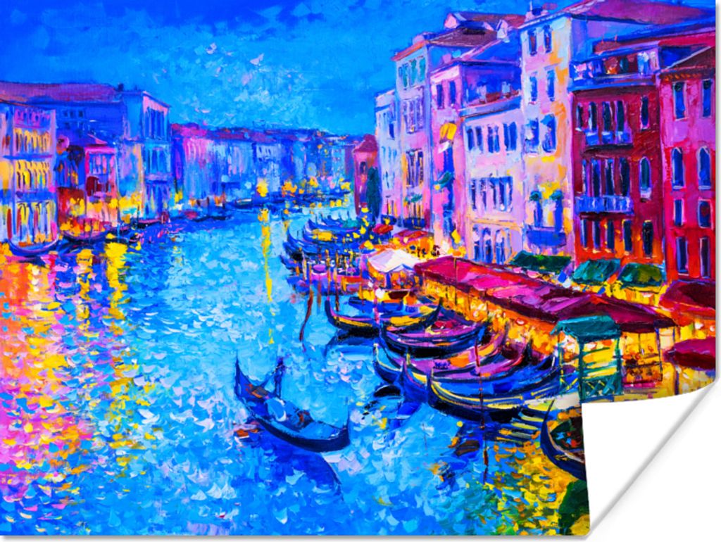 MuchoWow Poster Malerei - Italien - Boot - Wasser - Architektur 40x30 cm - Plakate für die Wände - Poster Wohnzimmer