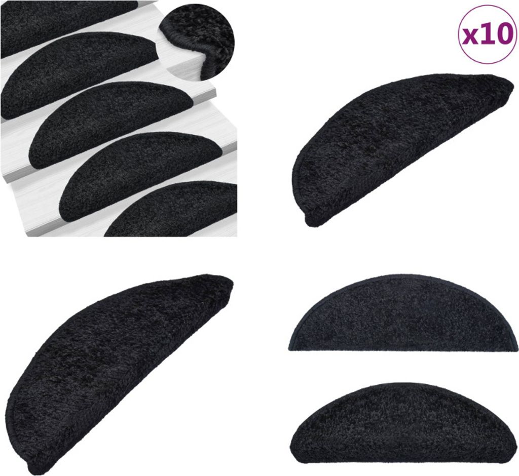 vidaXL Stufenmatten 10 Stk. 65x21x4 cm Schwarz - Treppenmatte - Treppenmatten - Treppenteppich - Treppenschutz