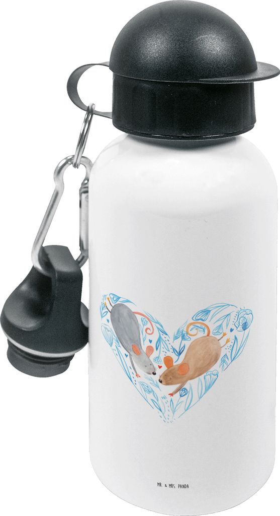 Mr. & Mrs. Panda Trinkflasche Mäuse Herz - Weiß - Geschenk, Sportflasche, Maus, Freundin, für Immer, Kinder, outdoor, Wasserflasche, Kinderflasc...
