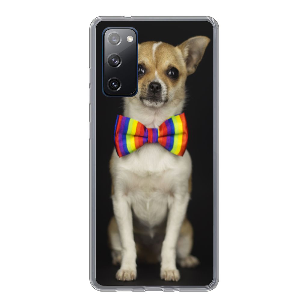 MuchoWow Handyhülle Schutzhülle Hülle für Samsung Galaxy S20 FE Hund - Fliege - Schwarz Silikon Softcase Handy Hülle