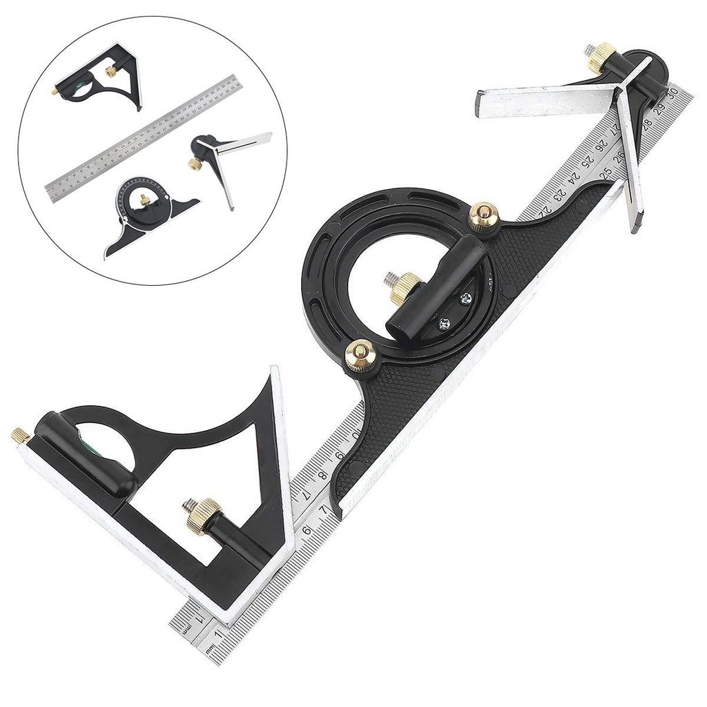 Edelstahl Winkelmesser 30 cm, Kombinationswinkel, verstellbar, Wasserwaage & Anschlag, Multifunktional, präzise Messung