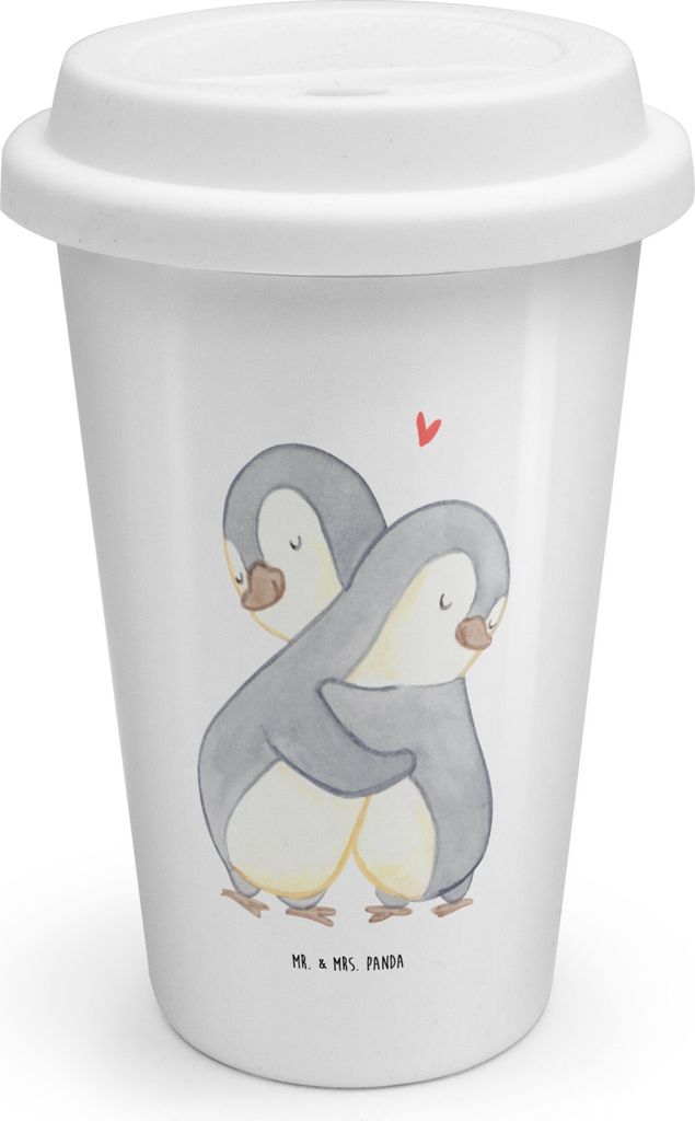 Mr. & Mrs. Panda Thermobecher Pinguine Kuscheln - Weiß - Geschenk, für Freundin, Partner, Valentinstag, Hochzeitstag, Mehrwegbecher, ToGo Kaffeeb...