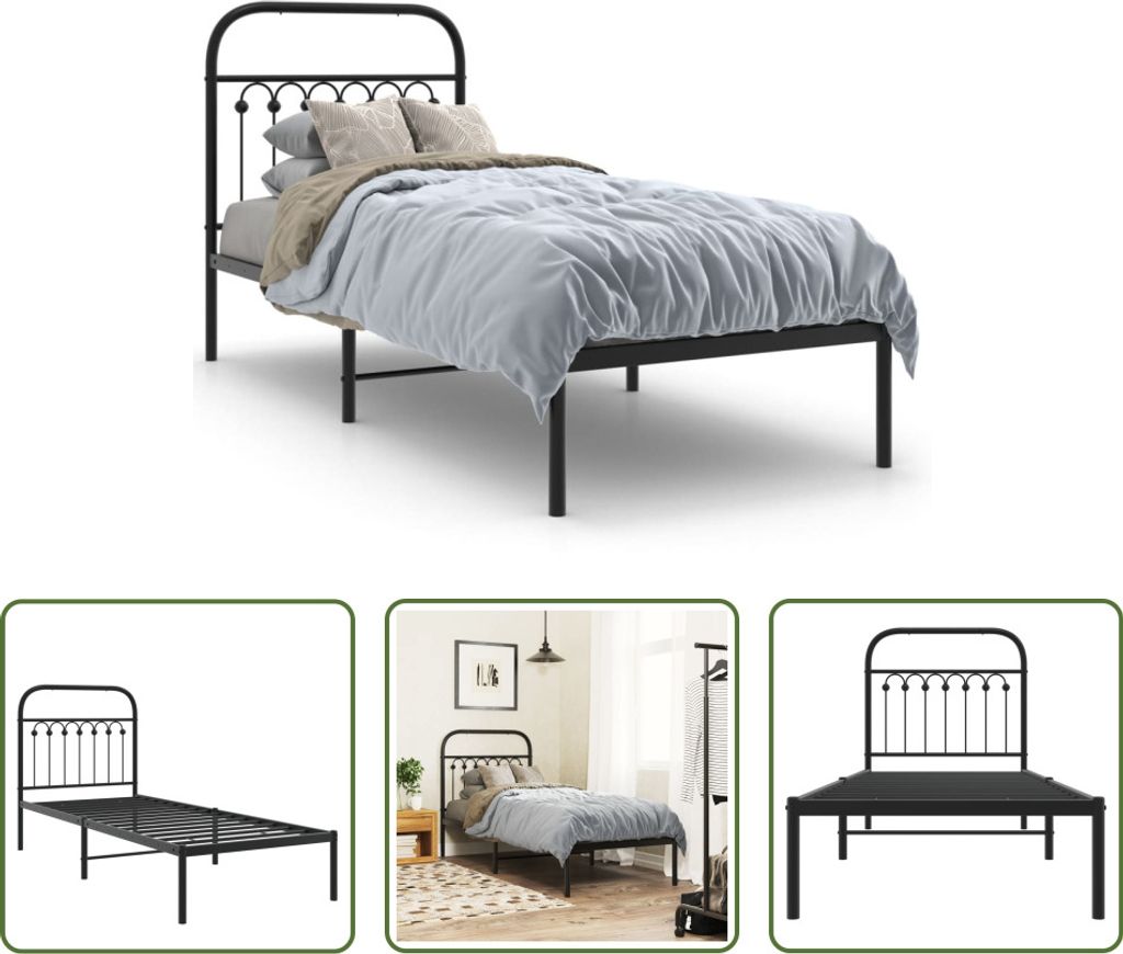 The Living Store Bettgestell mit Kopfteil Metall Schwarz 80x200 cm