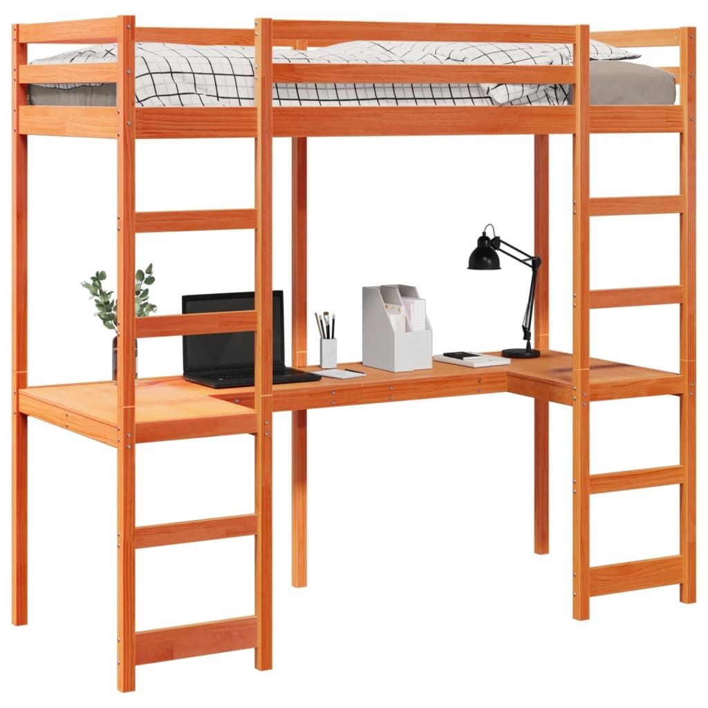 "2026 Promotion" Hochbett ohne Matratze - Wachsbraun 75x190 cm - Massivholz Kiefer - Polsterbett CC16667
