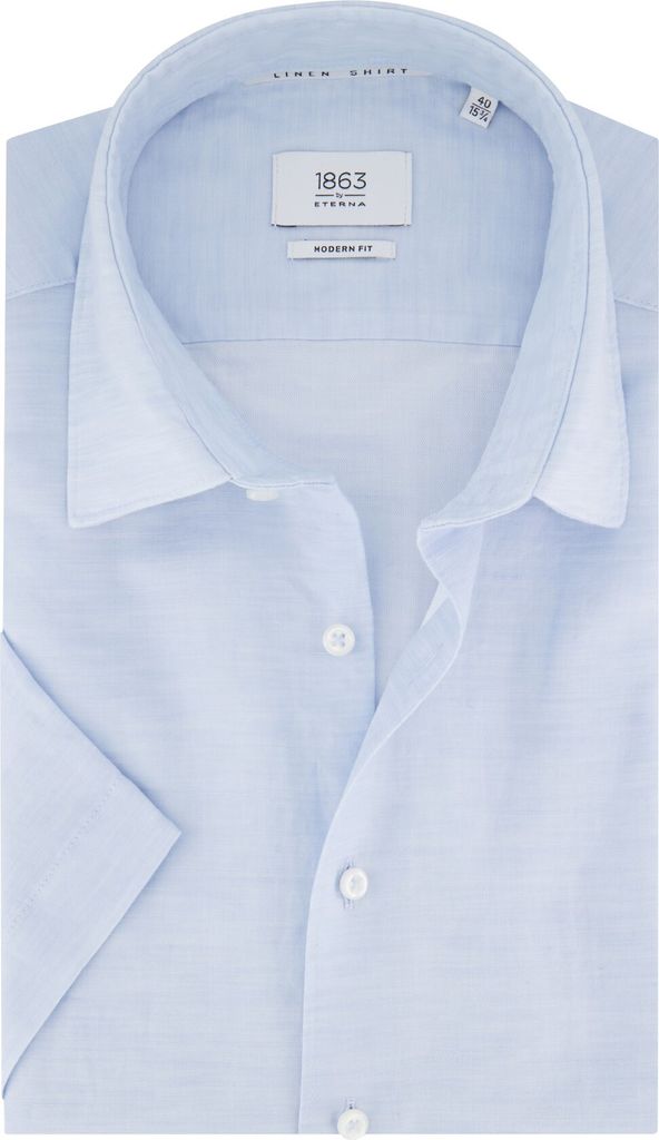 Eterna Hemd hellblau modern fit kurzer Ärmel Baumwolle