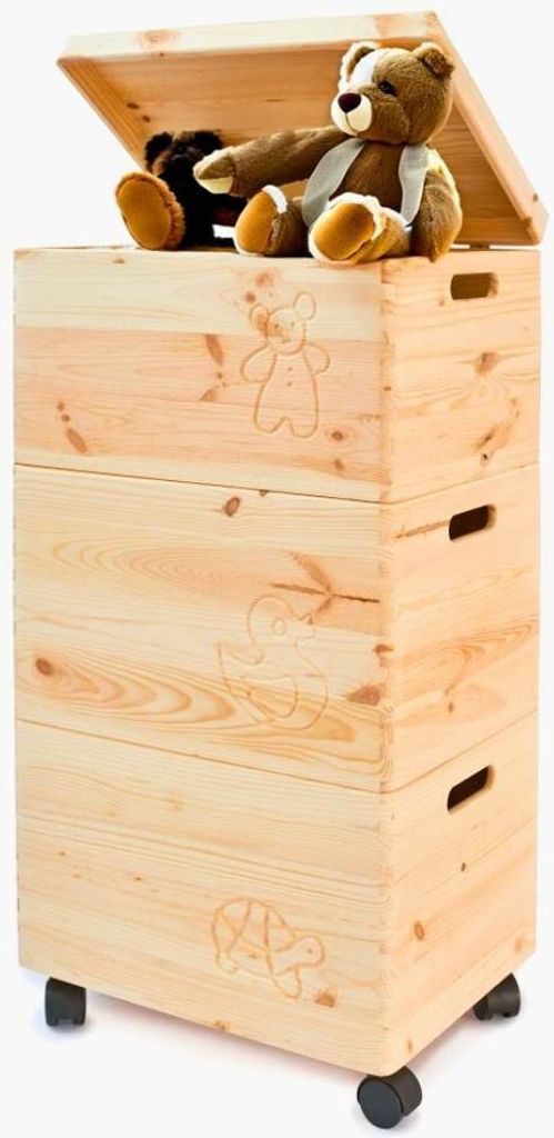 SEVICO XXL Große 3 Holzkisten mit Deckel und Rollen | 40 x Produktbild 