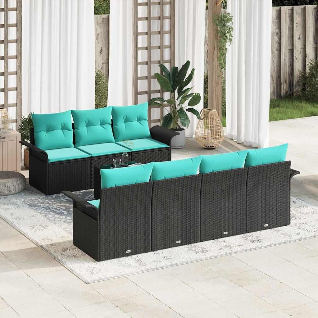 Maison Exclusive - Gartensofa-set mit Kissen 8 pcs Schwarz Poly-Rattan