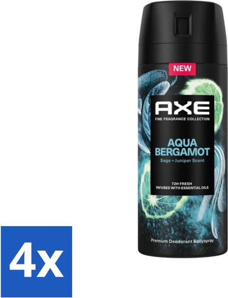 Axe Deodorant Body Spray Aqua Bergamotte 150 ml - Vorteilspack - 4 Stücke
