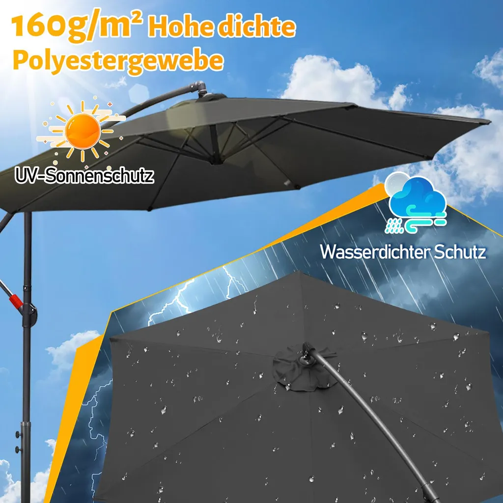 Ombrellone Izrielar 3 m grigio – Ombrellone moderno per terrazze, giardini e piscine - 8