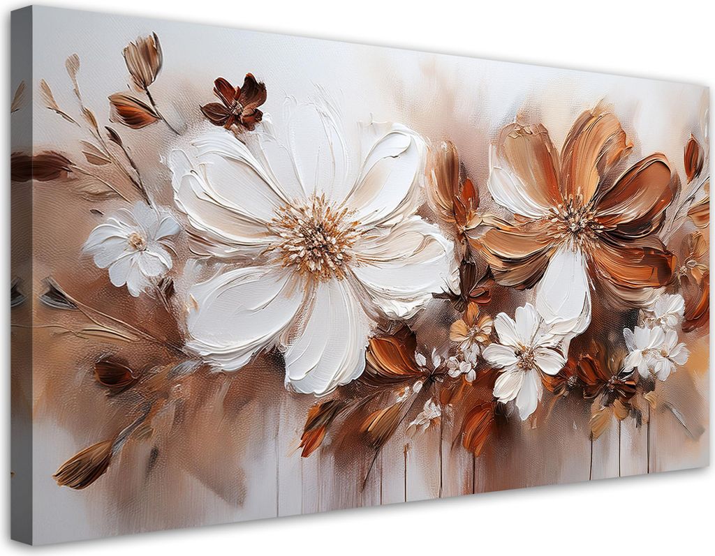 Leinwandbild Braun Weiß Blumen Natur 120x60 Feeby Beige bild für die wand bereit zum aufhängen
