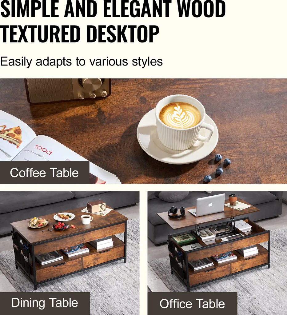 Table Basse Connectée avec LED Intégrée et Multiprise USB pour Salon