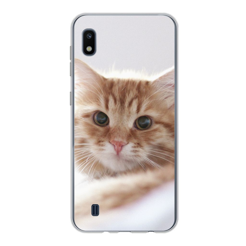MuchoWow Handyhülle Schutzhülle Hülle für Samsung Galaxy A10 Katze - Rot - Bett - Mädchen - Kinder - Jungen Silikon Softcase Handy Hülle - ...