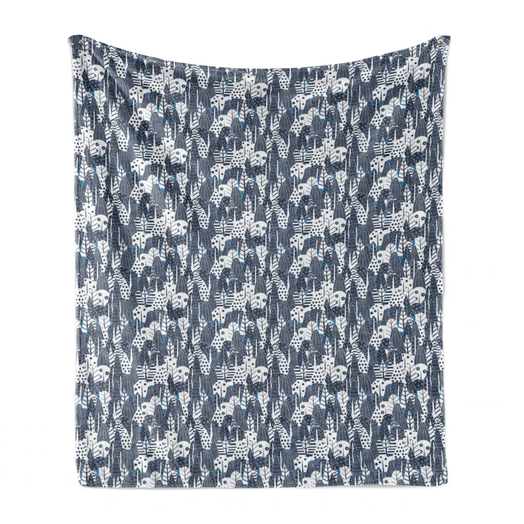 ABAKUHAUS Coperta in morbido pile di flanella, motivo astratto con alberi, soffice peluche per interni ed esterni, 125 x 175 cm, blu scuro, grigio, blu mare