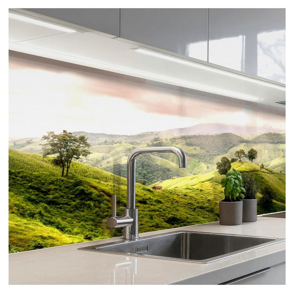 Spritzschutz für die Küche 60x150 cm Selbstklebend Rückwand Küchenwand Verkleidung Küchenspritzschutz Landschaft - Hügel - Grün