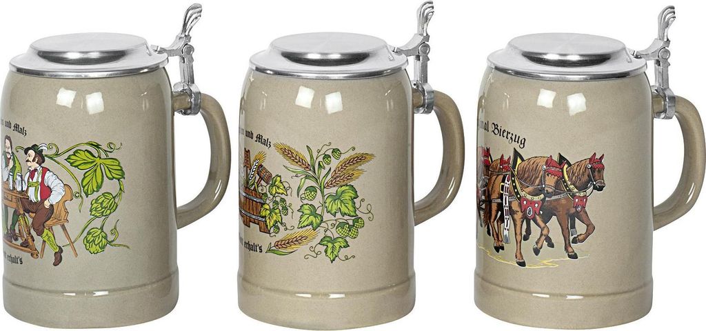 Bierseidel Kannenbcker mit Flachzinndeckel 0,5 l 3fach Produktbild 