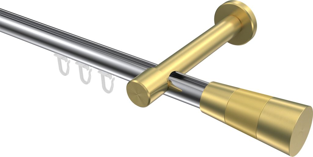Interdeco Innenlaufstange / Gardinenstange mit Innenlauf Chrom / Messing-Optik, Typ Prestige Tanara (Konus), 20 mm Ø 1-läufig, 120 cm