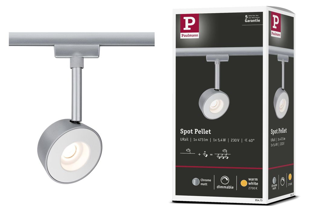 Paulmann URail LED Spot Pellet 4W Chrom matt/Weiß Produktbild 