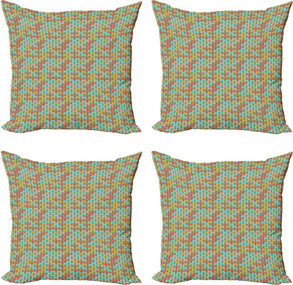 ABAKUHAUS Orange und Türkis Kissenbezug Set (4 Stück), Waage, Moderner Doppelseitiger Digitaldruck, 40 cm x 40 cm, Mehrfarbig