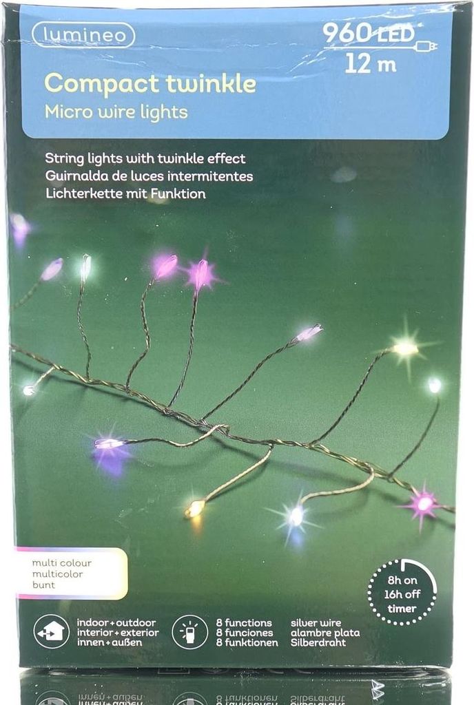 Lumineo Micro-LED Lichterkette Compact Twinkle Silberfarben 12 Meter 960 Lichter - bunt